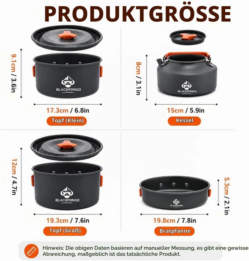 Camping-Kochgeschirr-Set für Rucksackreisen, Camping-Kochset – Camping-Töpfe und Pfannen Set – Campi
