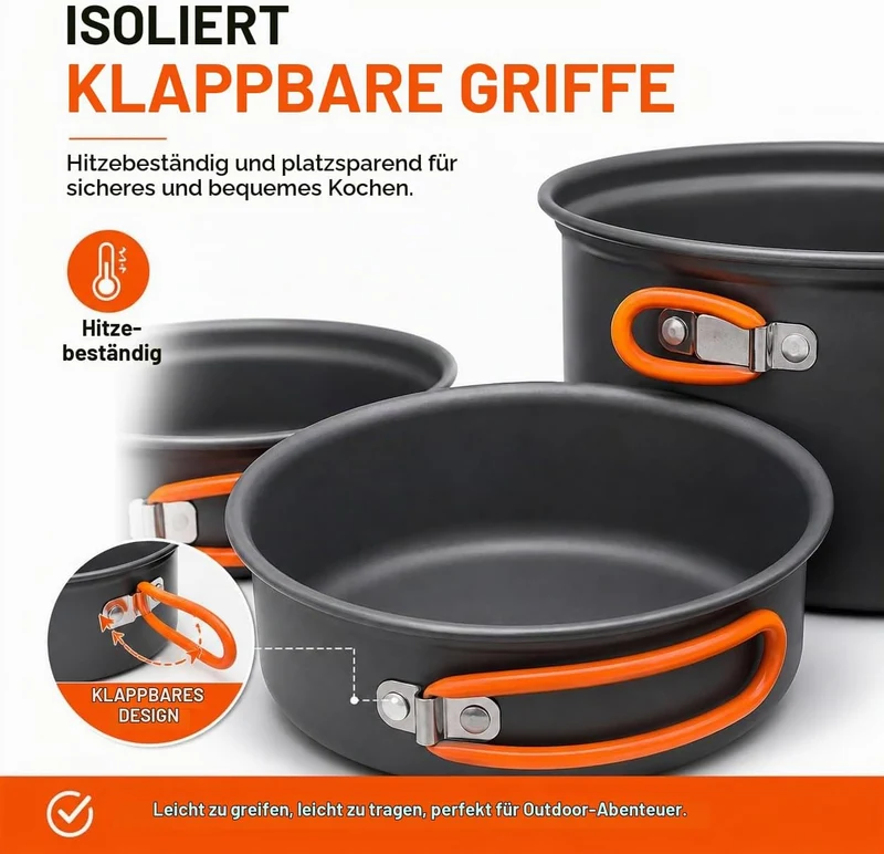 Camping-Kochgeschirr-Set für Rucksackreisen, Camping-Kochset – Camping-Töpfe und Pfannen Set – Campi