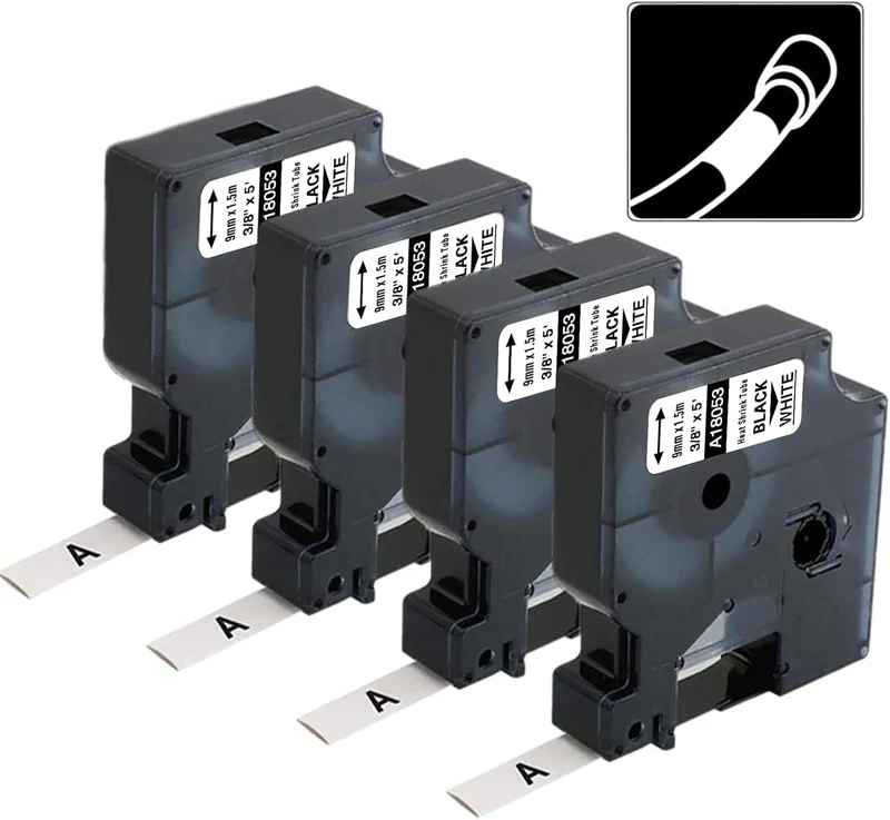 Kompatibel Dymo Rhino Schrumpfschlauch 9mm Etiketten Heissschrumpfschlauch Schwarz auf Weiss 9mm(3/8