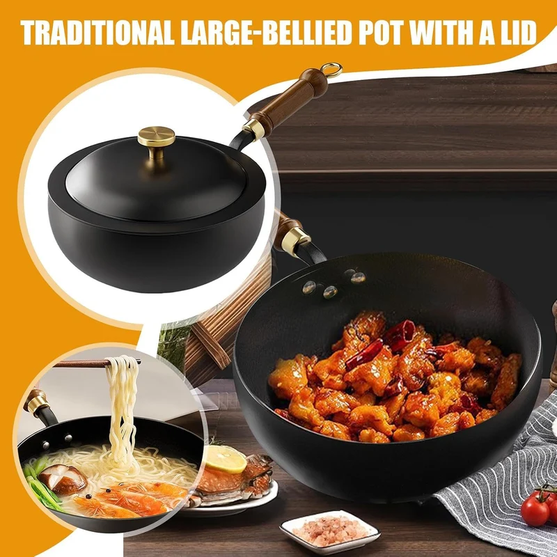 Chinesischer Wok | Uncoated Hand Forged Big Belly Pot | Eisentopf | Bratpfanne | Suppentopf | Antiha