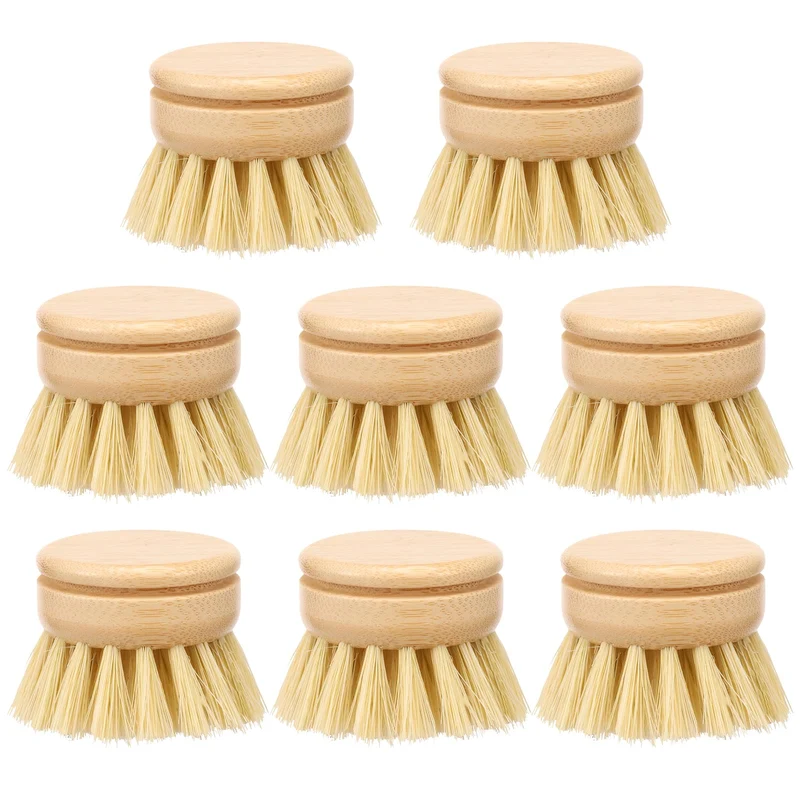 8 Stück Bambus-Spülbürsten, Sisal-Borsten-Ersatzköpfe, Küchen-Öko-Scheuerschwämme, Holz-Spülbürsten,