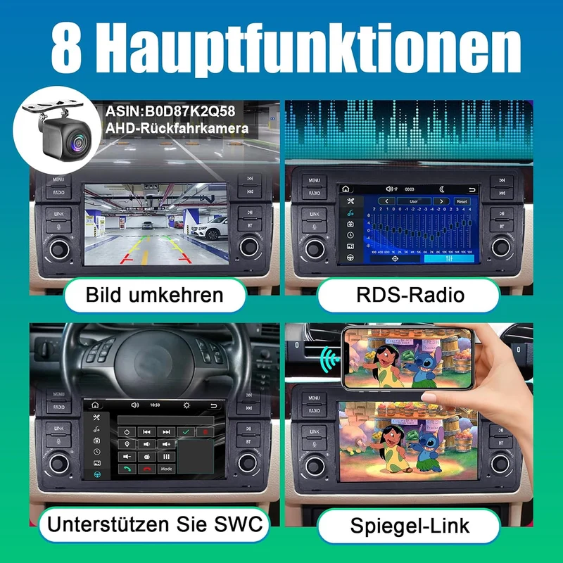Autoradio für BMW E46 3 Serie 1999-2004 Kompatibel Wireless Carplay & Android Auto, 7 Zoll Touchscre