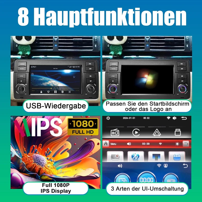 Autoradio für BMW E46 3 Serie 1999-2004 Kompatibel Wireless Carplay & Android Auto, 7 Zoll Touchscre