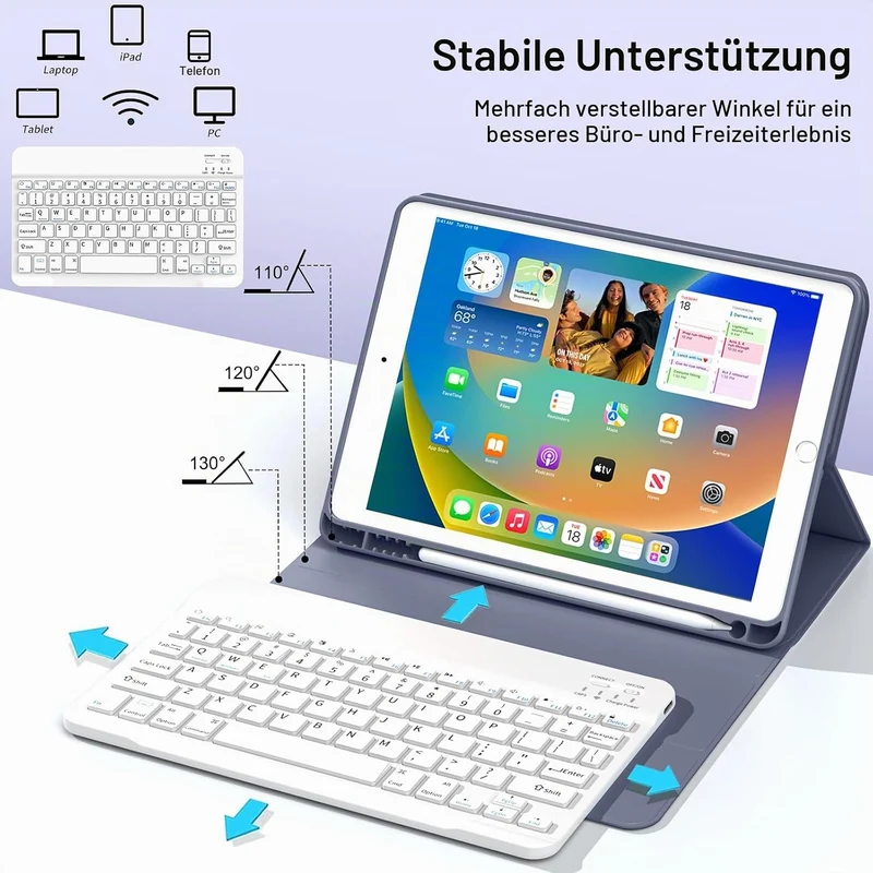JKSML Hülle mit Tastatur für iPad 9./ 8./ 7. Generation (2021/2020/ 2019) Violett-Grau, Violett-Grau