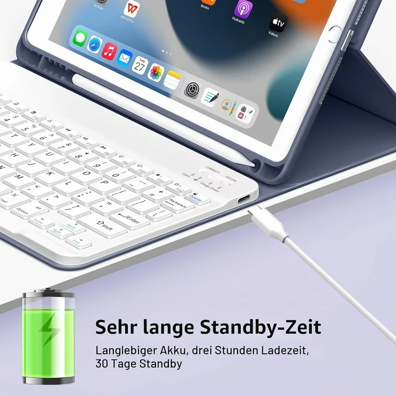 JKSML Hülle mit Tastatur für iPad 9./ 8./ 7. Generation (2021/2020/ 2019) Violett-Grau, Violett-Grau