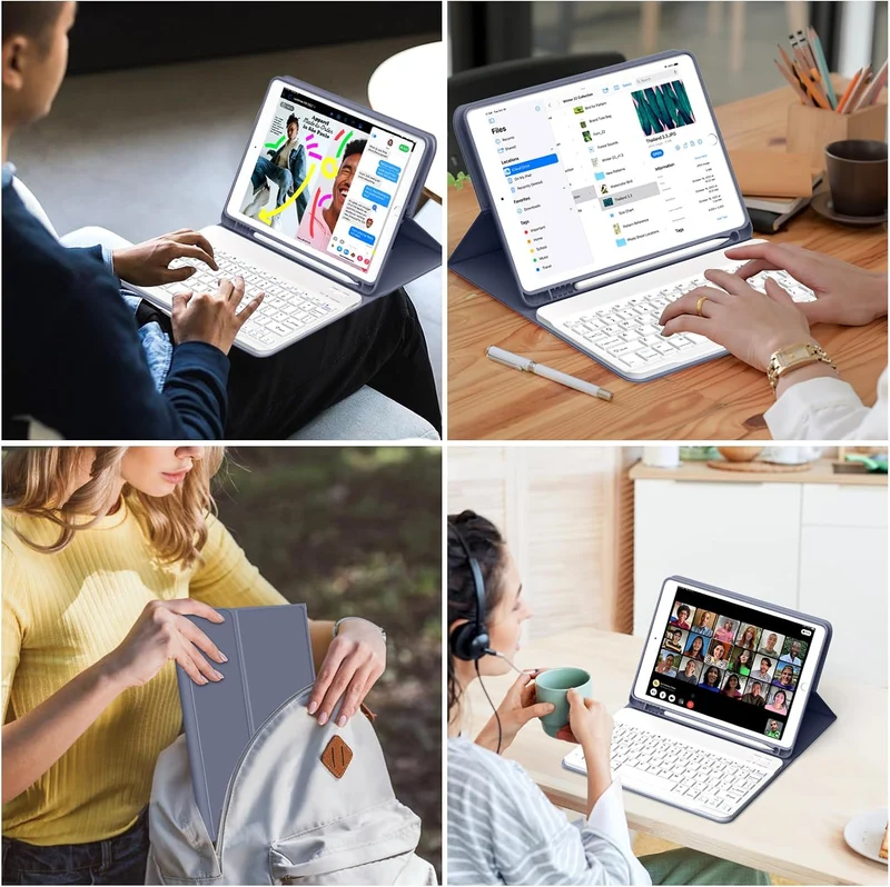 JKSML Hülle mit Tastatur für iPad 9./ 8./ 7. Generation (2021/2020/ 2019) Violett-Grau, Violett-Grau