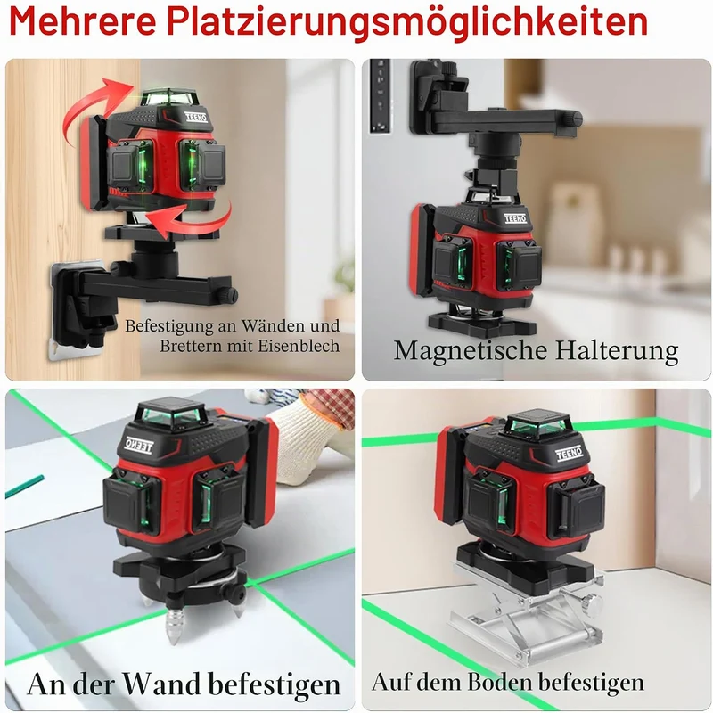 TEENO Rotierende Kreuzlinienlaser,Laser Wasserwaage 4D 16 Grüne Linie, Verwendet für Laserbaustellen