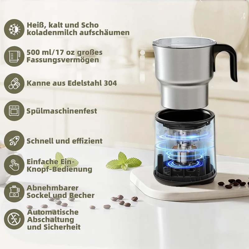 NAPASA 500ml Elektrisch Milchaufschäumer für Milchschaum & Heisse Milch, 4-in-1 Elektrischer Milchsc