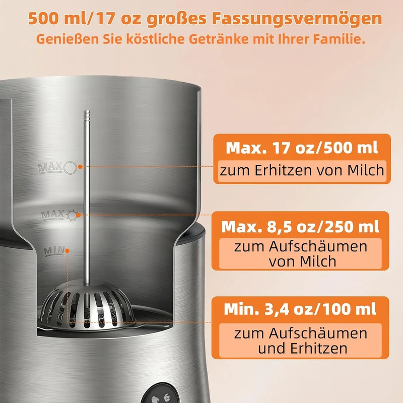 NAPASA 500ml Elektrisch Milchaufschäumer für Milchschaum & Heisse Milch, 4-in-1 Elektrischer Milchsc