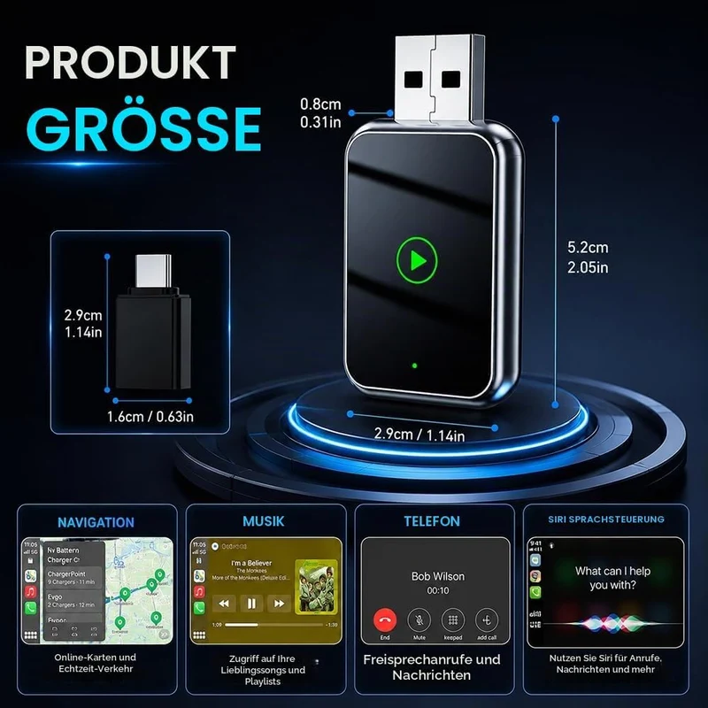 2026 Carplay Wireless Adapter, Android Auto Wireless Adapter, Car Play Adap-TER Auto mit USB und Typ