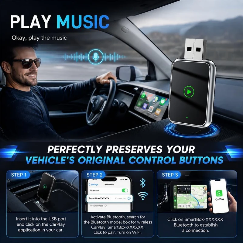2026 Carplay Wireless Adapter, Android Auto Wireless Adapter, Car Play Adap-TER Auto mit USB und Typ