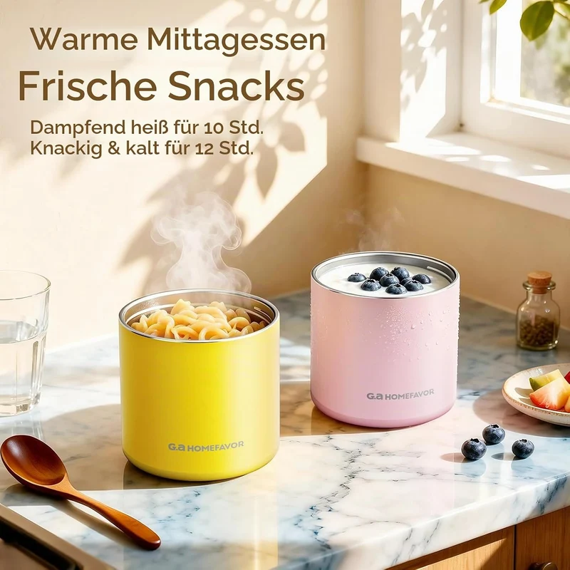 G.a HOMEFAVOR Thermobehälter für Essen 532ml, Edelstahl Warmhaltebehälter mit Löffel, Thermobecher A