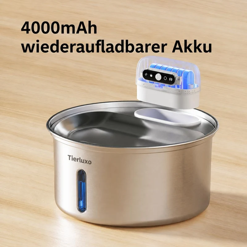 VitalFlow Pro Edelstahl Trinkbrunnen mit Akku für Katzen & Hunde