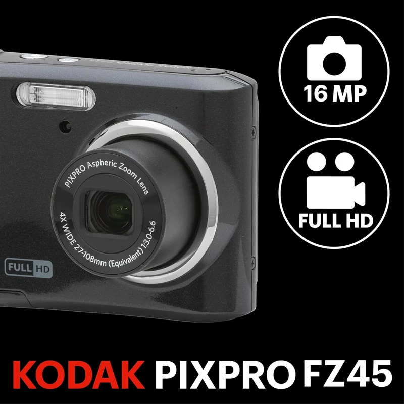 KODAK PIXPRO FZ45 Kompakte Digitalkamera 16 MP 4X Optischer Zoom SCHWARZ, SCHWARZ