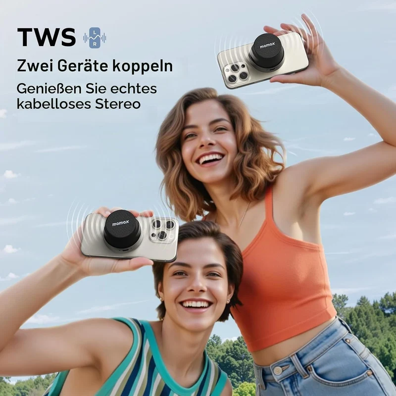 MOMAX Magnetisch Tragbarer Wireless Lautsprecher Speaker, IPX6 Wasserdicht Mini Musikbox,Verbesserte