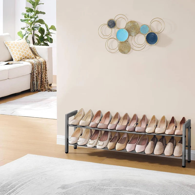 FAVOOSTY 2 Ebenen Schuhregal Metall Ausziehbares Grau, Verstellbar Platzsparend, Shoes Rack, Robuste