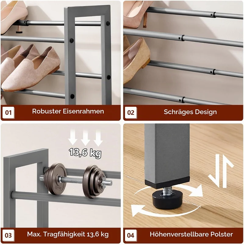 FAVOOSTY 2 Ebenen Schuhregal Metall Ausziehbares Grau, Verstellbar Platzsparend, Shoes Rack, Robuste