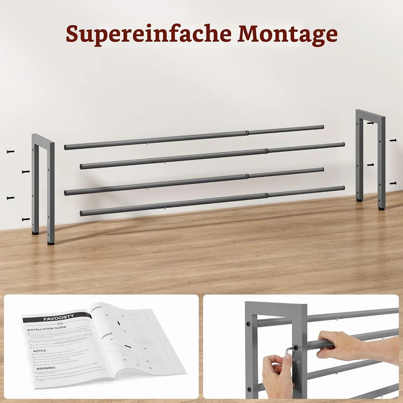 FAVOOSTY 2 Ebenen Schuhregal Metall Ausziehbares Grau, Verstellbar Platzsparend, Shoes Rack, Robuste