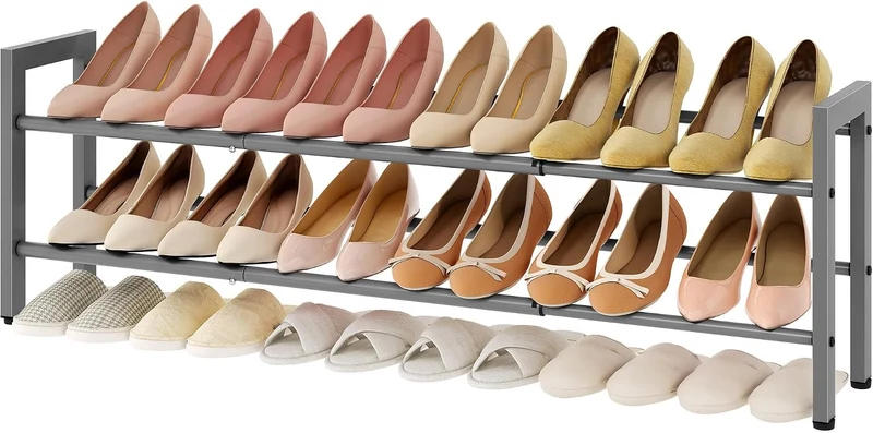 FAVOOSTY 2 Ebenen Schuhregal Metall Ausziehbares Grau, Verstellbar Platzsparend, Shoes Rack, Robuste
