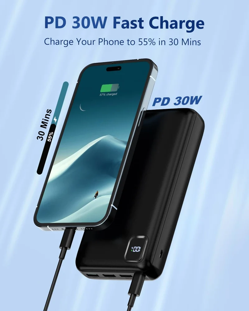Powerbank 50000mAh, USB C Tragbares Ladegerät mit 22,5W Schnellladung Schwarz-P500, Schwarz-P500