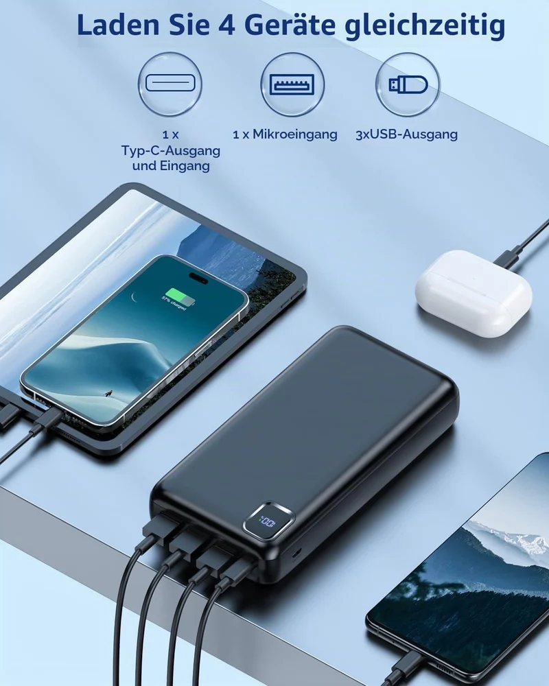 Powerbank 50000mAh, USB C Tragbares Ladegerät mit 22,5W Schnellladung Schwarz-P500, Schwarz-P500