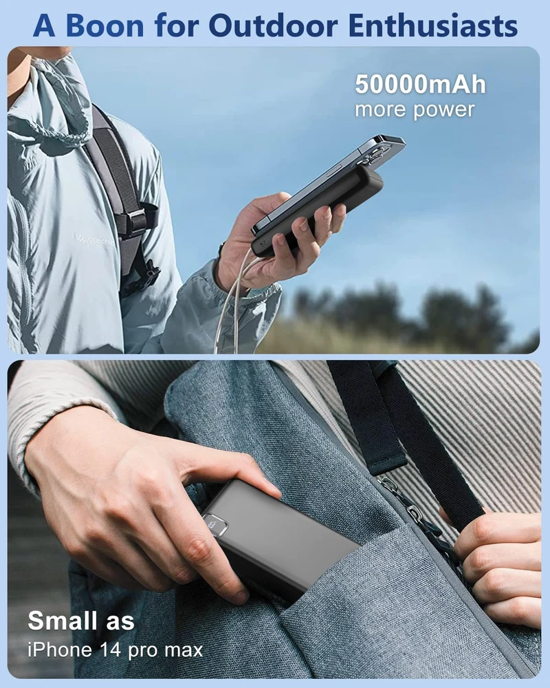 Powerbank 50000mAh, USB C Tragbares Ladegerät mit 22,5W Schnellladung Schwarz-P500, Schwarz-P500