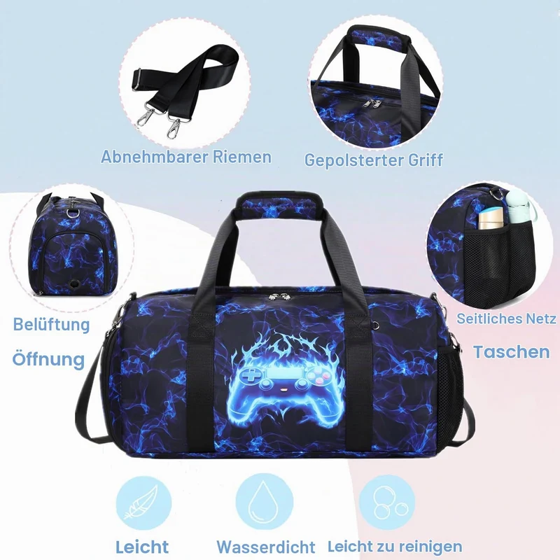 Sporttasche Kinder Jungen Reisetasche Trainingstasche Turntasche Klein Schwimmtasche Kinder mit Schu