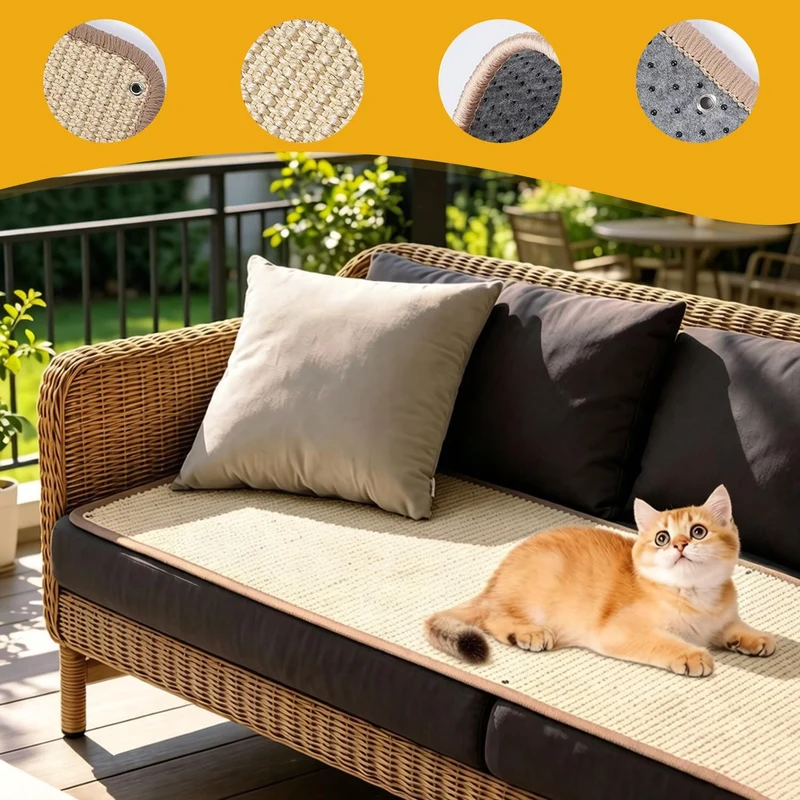 Kratzmatte Katze,2 Pack Kratzbretter Katze Sisal, Kratzmatte Katze aus natürlichem Sisal mit Selbstk