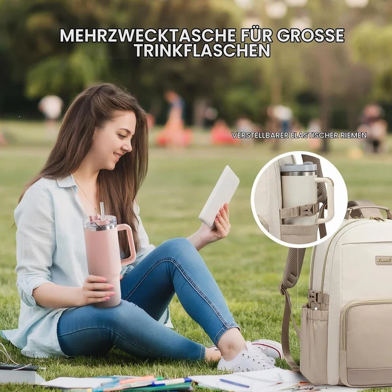 LOVEVOOK Rucksack Damen,17.3 Zoll Laptop Schulrucksack Teenager mit grossem Fach für Trinkflaschen,T
