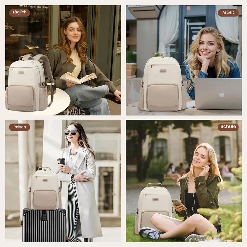 LOVEVOOK Rucksack Damen,17.3 Zoll Laptop Schulrucksack Teenager mit grossem Fach für Trinkflaschen,T