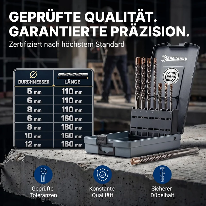 SDS Plus Betonbohrer Set PGM zertifiziert [7tlg. Ø 5-12 mm]