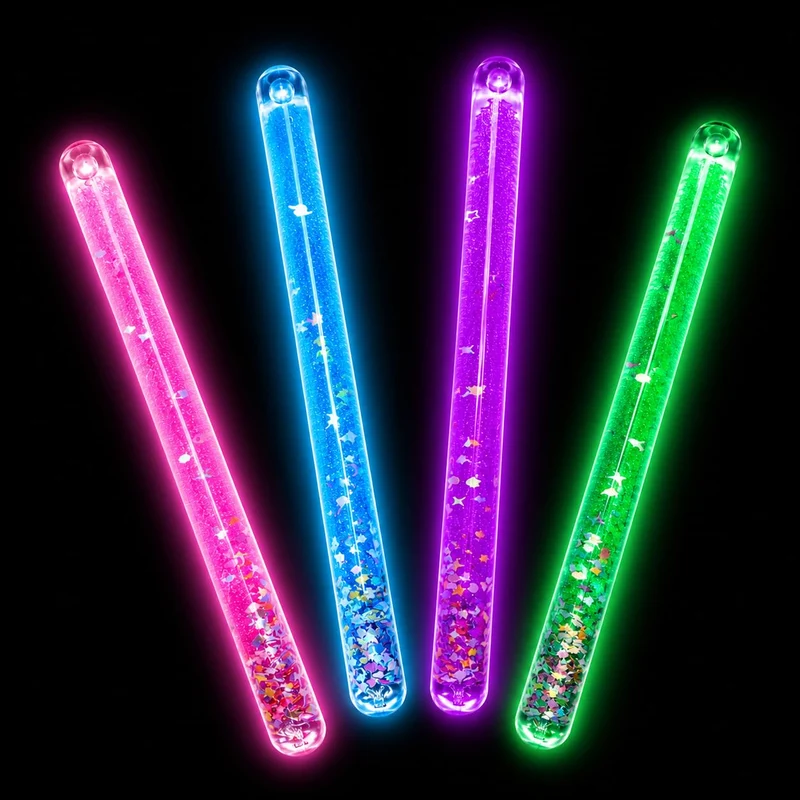 4 Stück Jumbo Spiral Glitzerstab 30 cm, Fluoreszierender Zauberstab mit Flüssigkeit und Glitzer, Dek