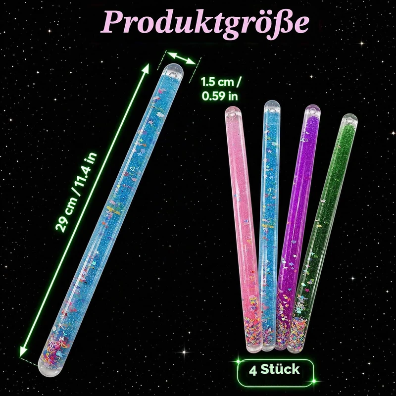 4 Stück Jumbo Spiral Glitzerstab 30 cm, Fluoreszierender Zauberstab mit Flüssigkeit und Glitzer, Dek