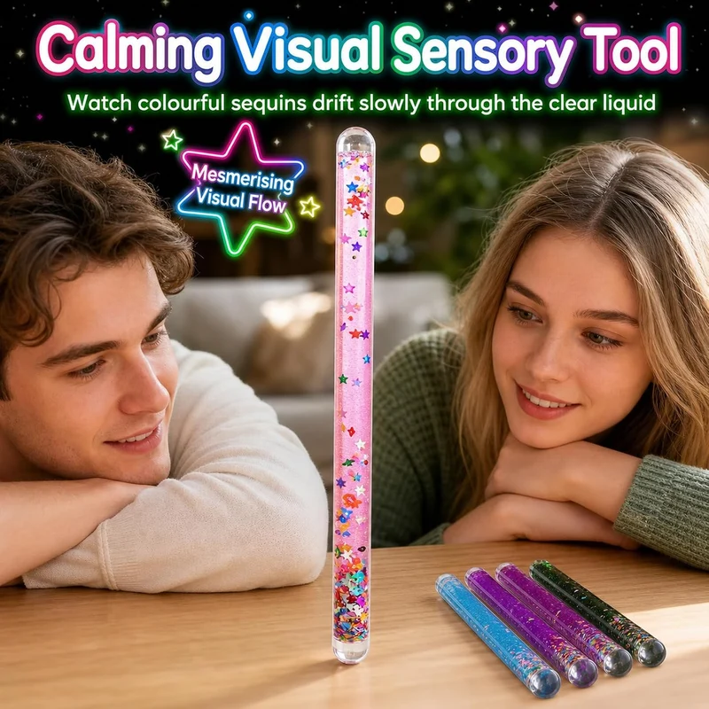 4 Stück Jumbo Spiral Glitzerstab 30 cm, Fluoreszierender Zauberstab mit Flüssigkeit und Glitzer, Dek