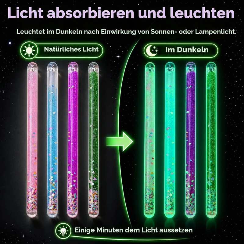 4 Stück Jumbo Spiral Glitzerstab 30 cm, Fluoreszierender Zauberstab mit Flüssigkeit und Glitzer, Dek