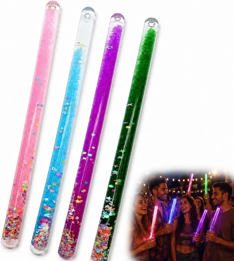 4 Stück Jumbo Spiral Glitzerstab 30 cm, Fluoreszierender Zauberstab mit Flüssigkeit und Glitzer, Dek