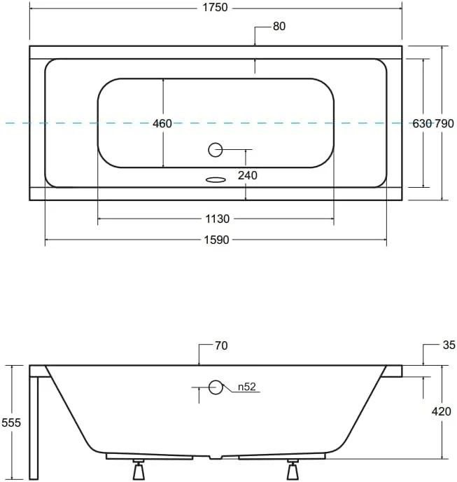 KOLMAN Badewanne QUADRO Rechteck 175x80 mit Styroporverkleidung, Ablaufgarnitur und Füssen Kompletts