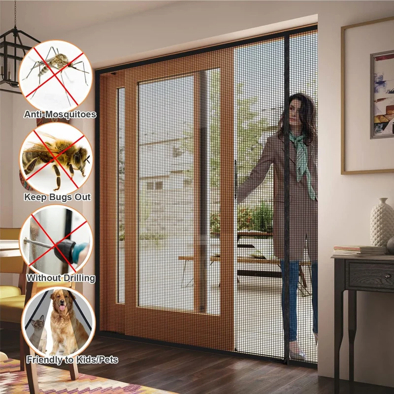 Risareyi Seitliche Öffnung Magnet Fliegengitter Balkontür 115x180cm, Grau