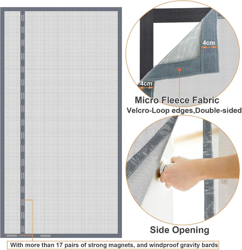 Risareyi Seitliche Öffnung Magnet Fliegengitter Balkontür 115x180cm, Grau