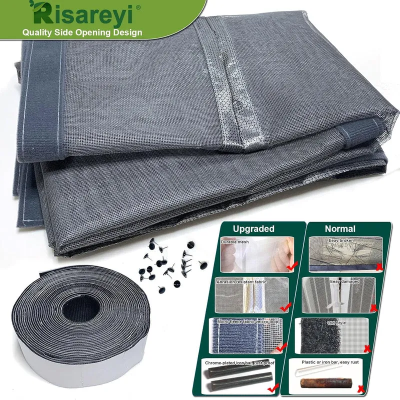 Risareyi Seitliche Öffnung Magnet Fliegengitter Balkontür 115x180cm, Grau