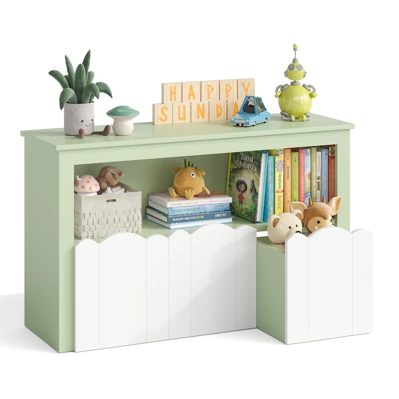YOUDENOVA Kinderregal mit 3 Boxen & Rollen, 102,2x33x61,5 cm Premium Spielzeugaufbewahrung und Büche