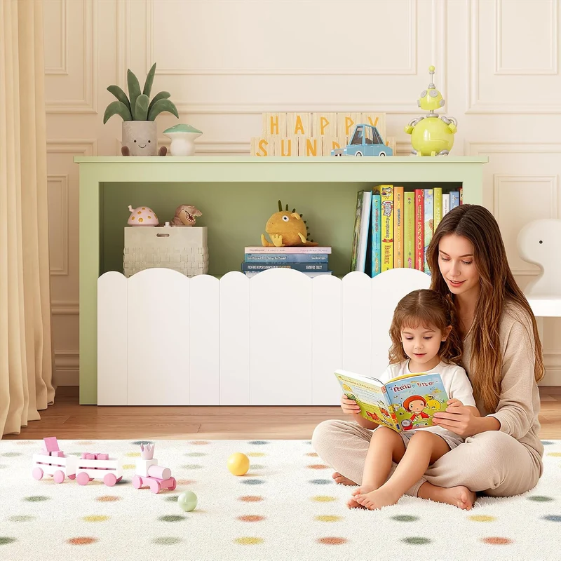 YOUDENOVA Kinderregal mit 3 Boxen & Rollen, 102,2x33x61,5 cm Premium Spielzeugaufbewahrung und Büche