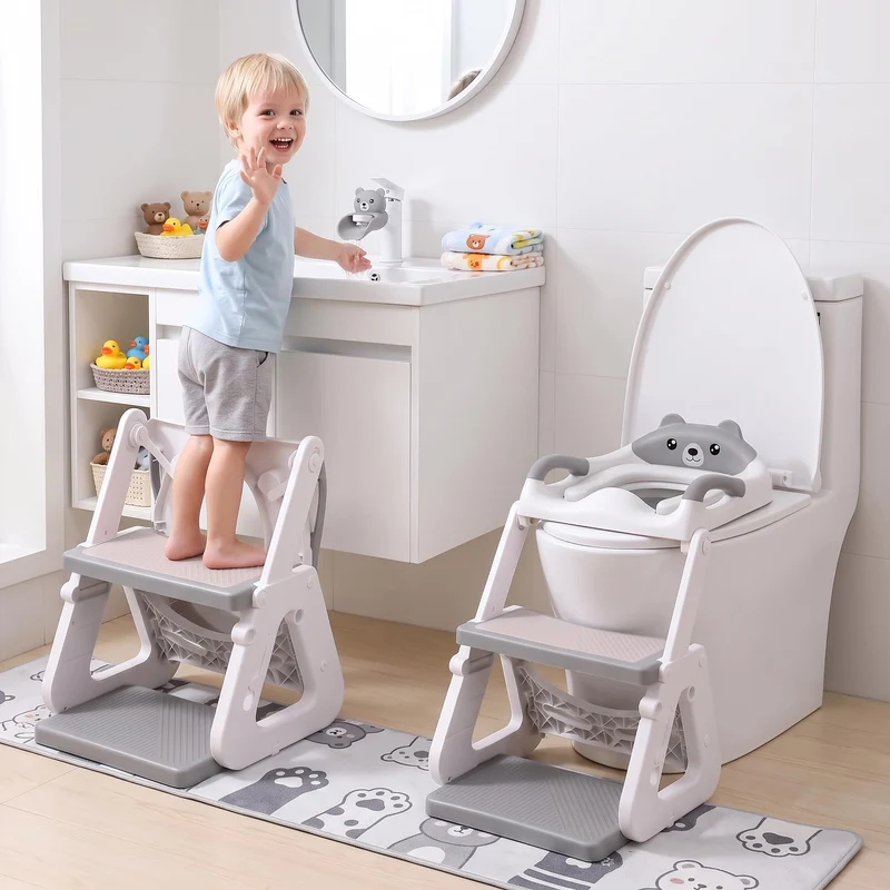 Toilettensitz Kinder mit Treppe, 2-in-1 klappbar toilettenleiter, stabil