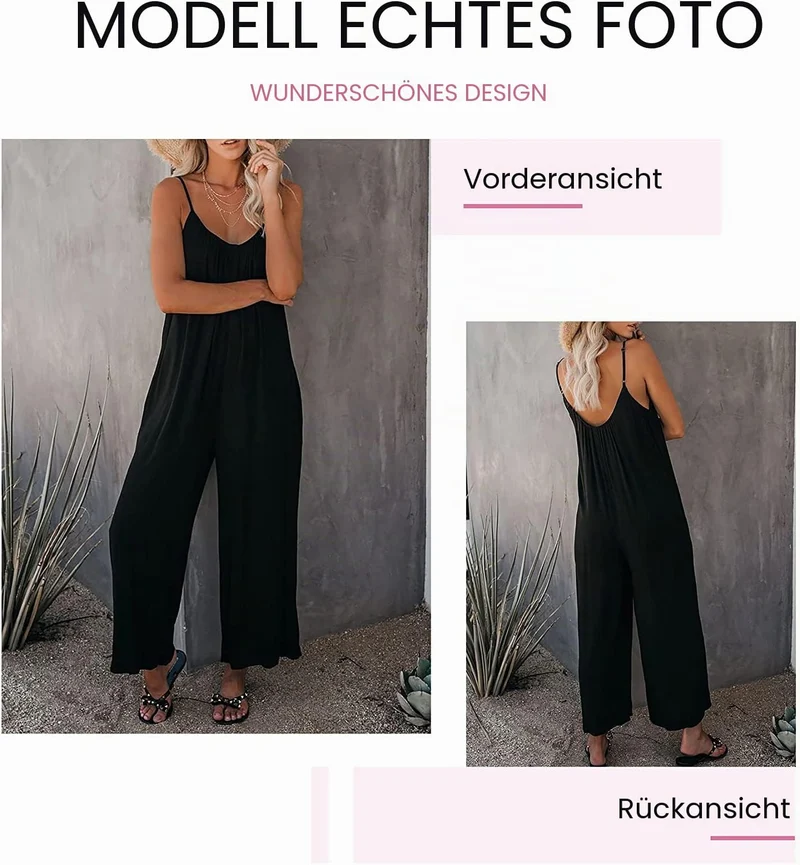 Dokotoo Damen Jumpsuit Ärmellos Jumpsuit Casual Overall Sexy Hosenanzug V-Ausschnitt Playsuit Sommer