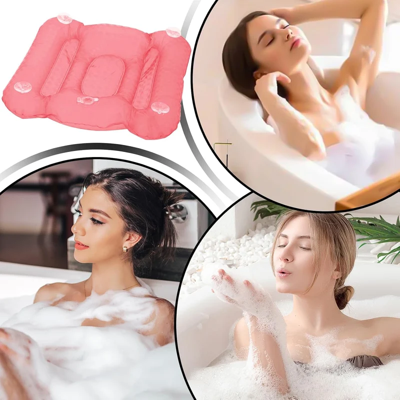 Bath Cushion, Inflatable Bathtub Pillow, PVC Material, Curved Design, Anti Slip Bathing Pad, Tub Hea