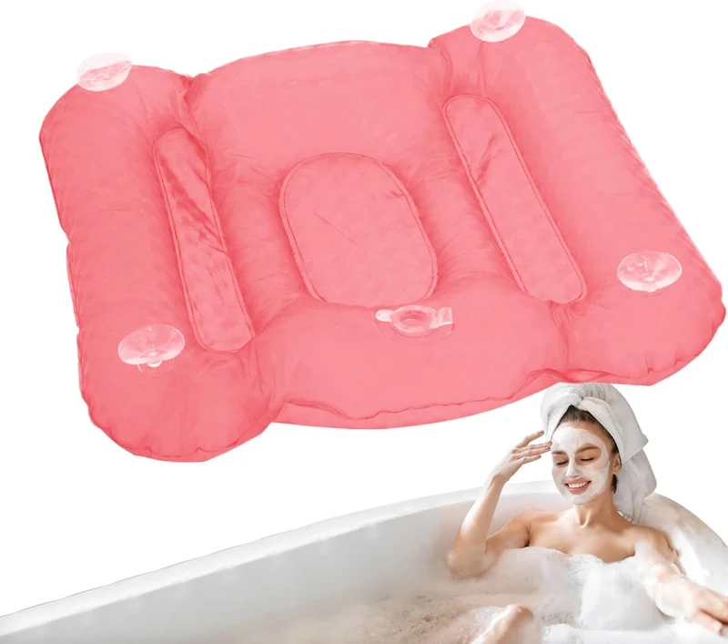 Bath Cushion, Inflatable Bathtub Pillow, PVC Material, Curved Design, Anti Slip Bathing Pad, Tub Hea
