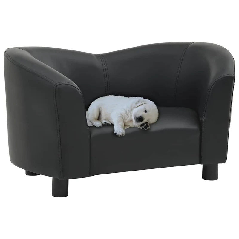 Katzen- und Hundesofa Schwarz Kunstleder 67x41x39cm für kleine Tiere Haustiersofa 170946