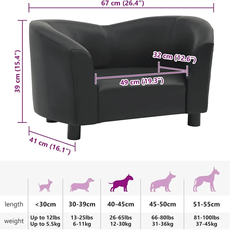 Katzen- und Hundesofa Schwarz Kunstleder 67x41x39cm für kleine Tiere Haustiersofa 170946
