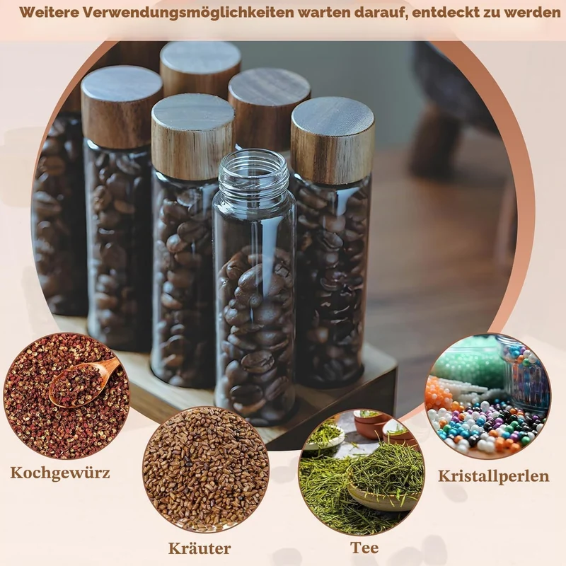 12 Stück Single Dose Kaffeebohnen Aufbewahrung mit Holz Halter, Aufbewahrung Röhrchen Set für Espres