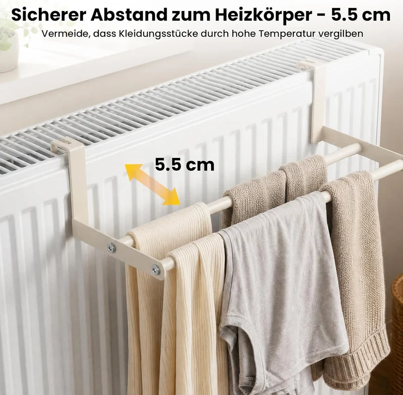 Handtuchhalter für Heizkörper 48cm: Wäscheständer Heizung ohne Bohren mit 2 Stangen – Heizkörperrega
